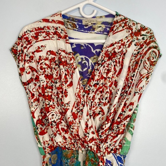 Etro Paisley Printed Ruched Dress Multicolor Viscose IT 42 US 6 Small S Spring - Picture 8 of 13